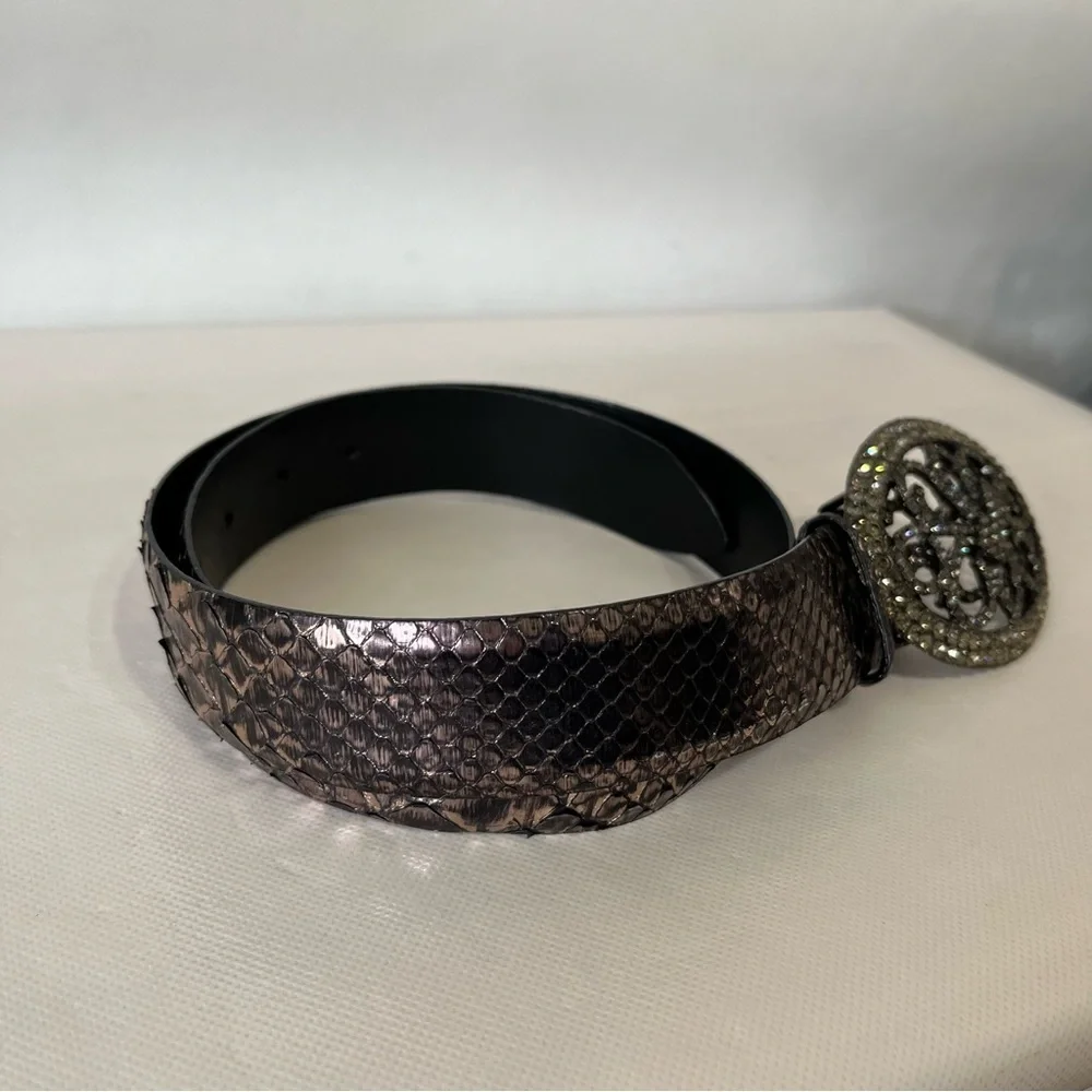 Orciani Snake Skin Belt Rhinestone Crystal Buckle Italy 90